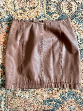 Free People Brown Faux Leather Mini Skirt